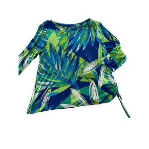 Ruby Rd Favorites Womens XL Tropical Leaf Print Tunic Top Shirt Drawstring Side